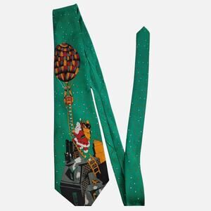 Christmas Santa Tie Mens One Size Green Satin Novelty Geometric Necktie